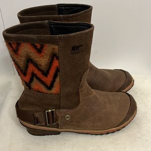 Sorel Slim Shortie Boots Womens Size 8 Tobacco Bonfire Aztec Waterproof Bootie